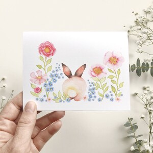 Carte de souhait lapin de dos, carte de voeux jardin de fleurs, sans texte, portrait animaux aquarelle, anniversaire, Katrinn Pelletier zdjęcie 2