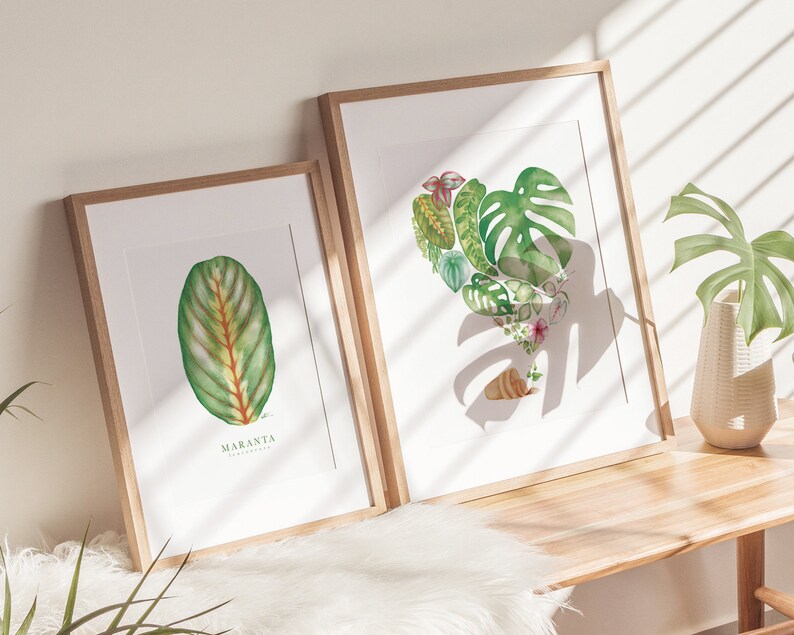 Houseplant heart poster, botanical leaf illustration, watercolor art, gift drawing, wall decoration, Katrinn Pelletier image 5