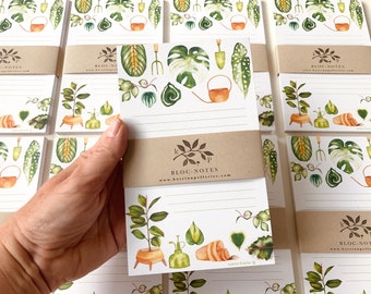 Illustrated indoor plants notepad, recycled paper stationery, plants lover, watercolor, planner, to do list, Katrinn Pelletier