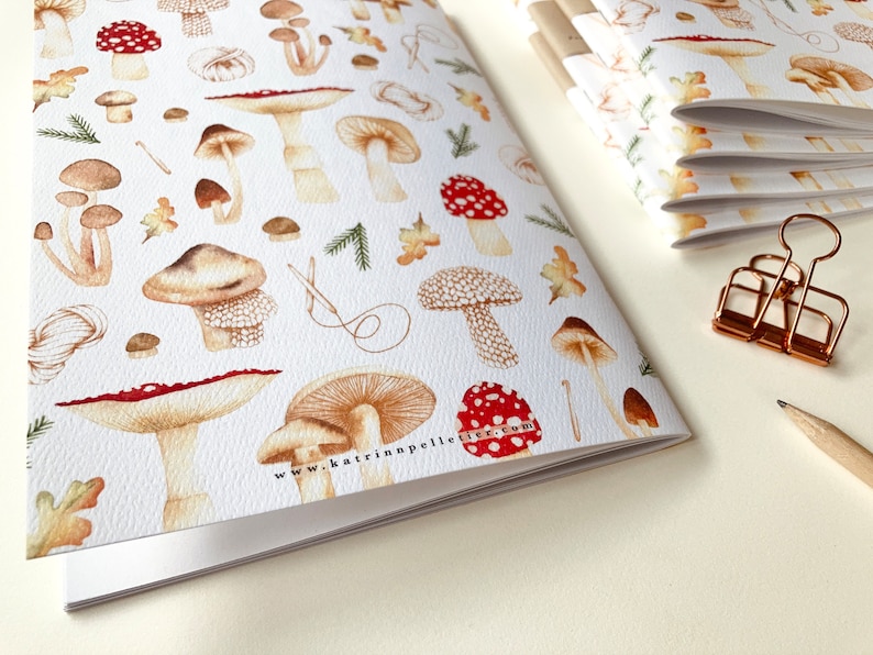 Knitted mushroom notebook, autumnal notebook, illustrated stationery, office item, made in Canada, Katrinn Pelletier image 7