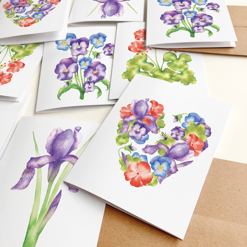 Carte de souhait fleur Géranium, carte de voeux florale, art aquarelle, pastel, carte toutes occasions, papeterie, Katrinn Pelletier immagine 4