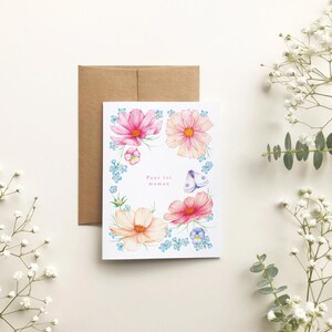 Mother's Day greeting card, "For you mom" greeting card, watercolor illustration of cosmos flowers and butterfly, Katrinn Pelletier image 2