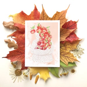 Carte de voeux chandail laine pommes | carte de souhait tricot automne fruit | fêtes anniversaire | Dessin aquarelle | Katrinn pelletier image 3