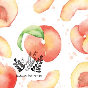 Carte de voeux motif fruité pêches | carte de souhait fruit | fêtes anniversaire | cadeau culinaire | Dessin aquarelle | Katrinn pelletier image 3