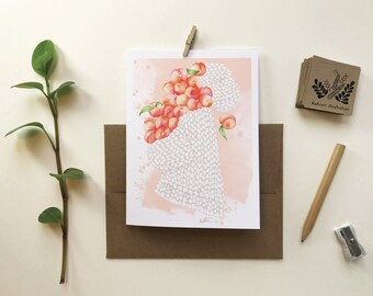 Peach Wool Sweater Greeting Card | autumn fruit knitting greeting card | birthday parties | Watercolor drawing | katrinn furrier