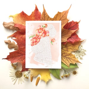Carte de voeux chandail laine pêches | carte de souhait tricot automne fruit | fêtes anniversaire | Dessin aquarelle | Katrinn pelletier image 2