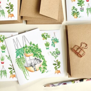 Carte de souhait chat qui dort, carte de voeux chaton plantes d'intérieur , illustration animal, botanique, anniversaire, Katrinn Pelletier imagem 4