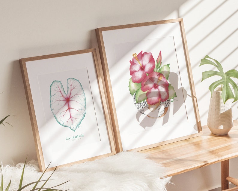 Botanical poster leaves houseplants, illustration gifts for plant lovers, watercolor art, wall decoration, Katrinn Pelletier image 2