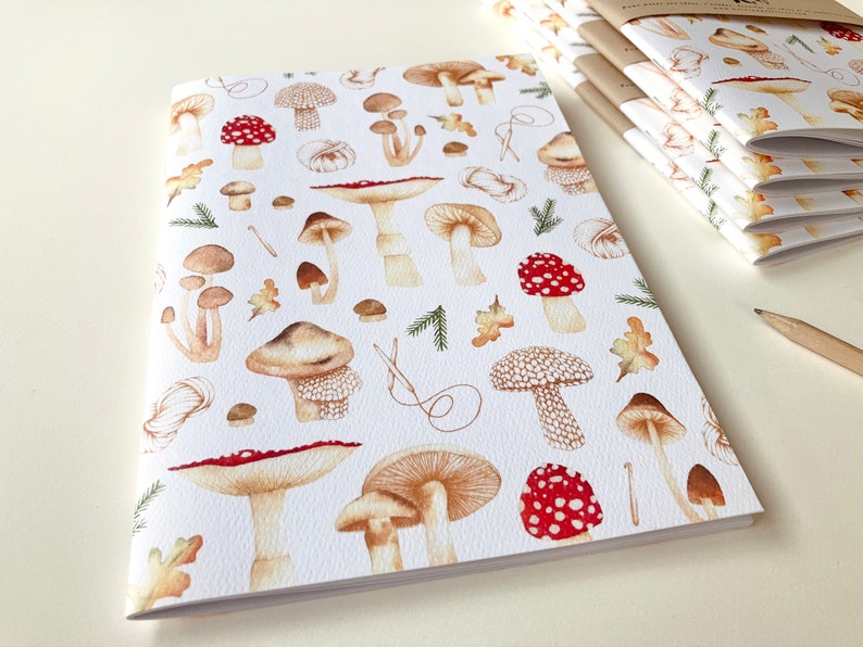 Knitted mushroom notebook, autumnal notebook, illustrated stationery, office item, made in Canada, Katrinn Pelletier image 6