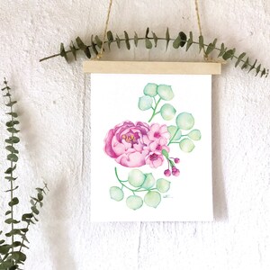 Affiche pivoine et fleurs de cerisier / Illustration botanique eucalyptus / dessin aquarelle / floral Boho / oeuvre de Katrinn Pelletier