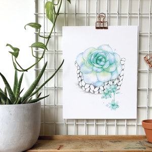 Watercolor illustration succulent plant / Poster Boho macramé plant / Art and Botanical collection / Drawing by Katrinn Pelletier image 7