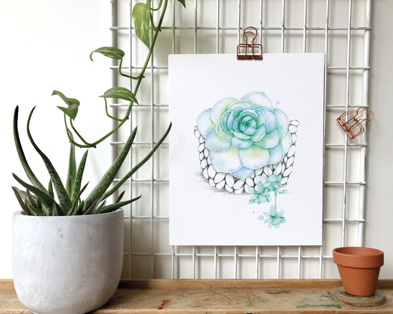 Watercolor illustration succulent plant / Poster Boho macramé plant / Art and Botanical collection / Drawing by Katrinn Pelletier image 7