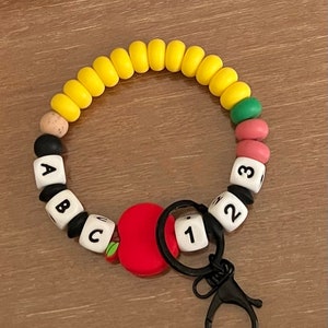 Beaded Wristlet Keychain, Silicone, Primary Colors, Key Chain,  Key Chains, Teacher, Gift, Lobster Clasp, Handbag, Back to School, Apple