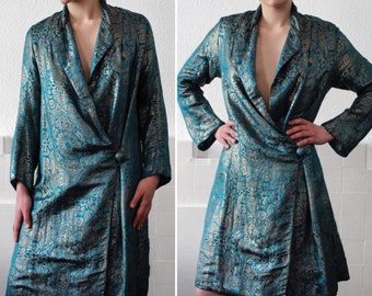 RARE 1920s blue lamé opera coat || 20s real metal thread ornate jacket