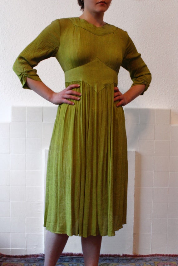 1930s lamé acid green and silver dress || 30s str… - image 5