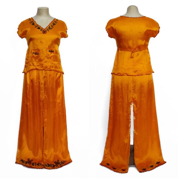 1940s loungewear set || 40s bright orange two-piec