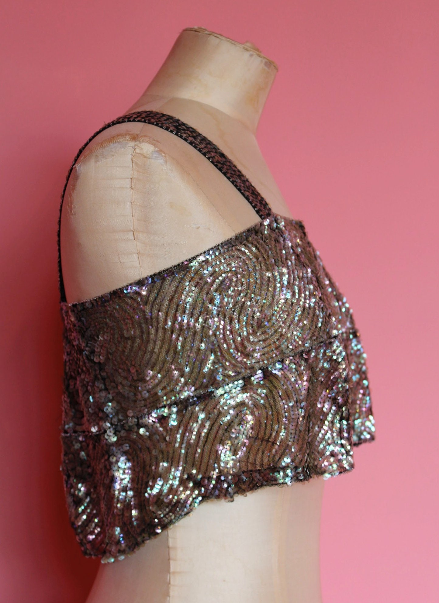 1920s Sequin Crop Top 20s Black Mesh Blouse With Clear Blue - Etsy