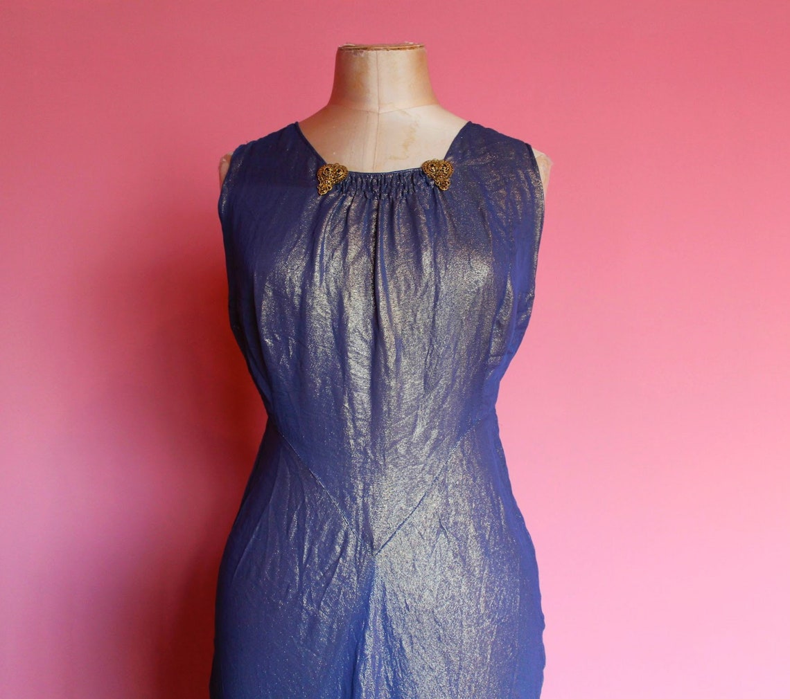 RARE 1930s Blue Gold Lamé Evening Gown With Matching Bolero - Etsy