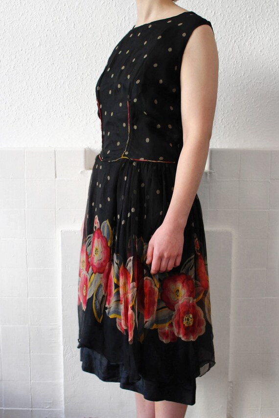 1920s floral and polka dot silk chiffon flapper d… - image 3