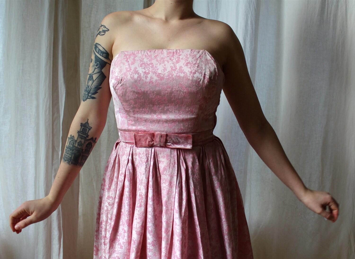 Image of Jean Allen S Cupcake Prom Dress || S Designer Pale Pink Brocade Party