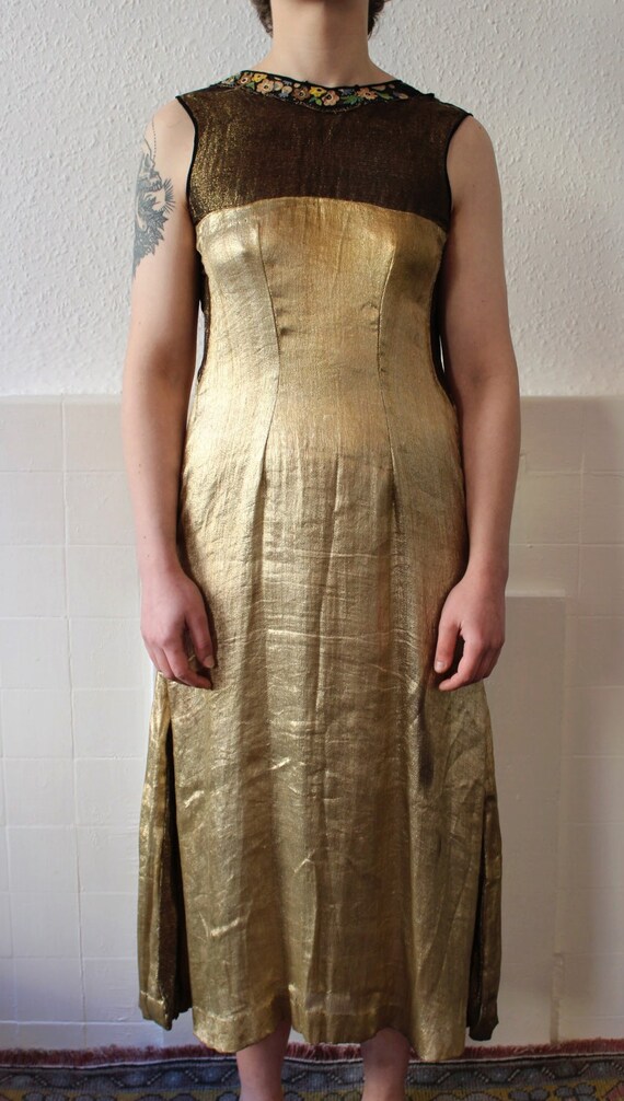 1920s gold lamé and embroidered chiffon evening d… - image 2