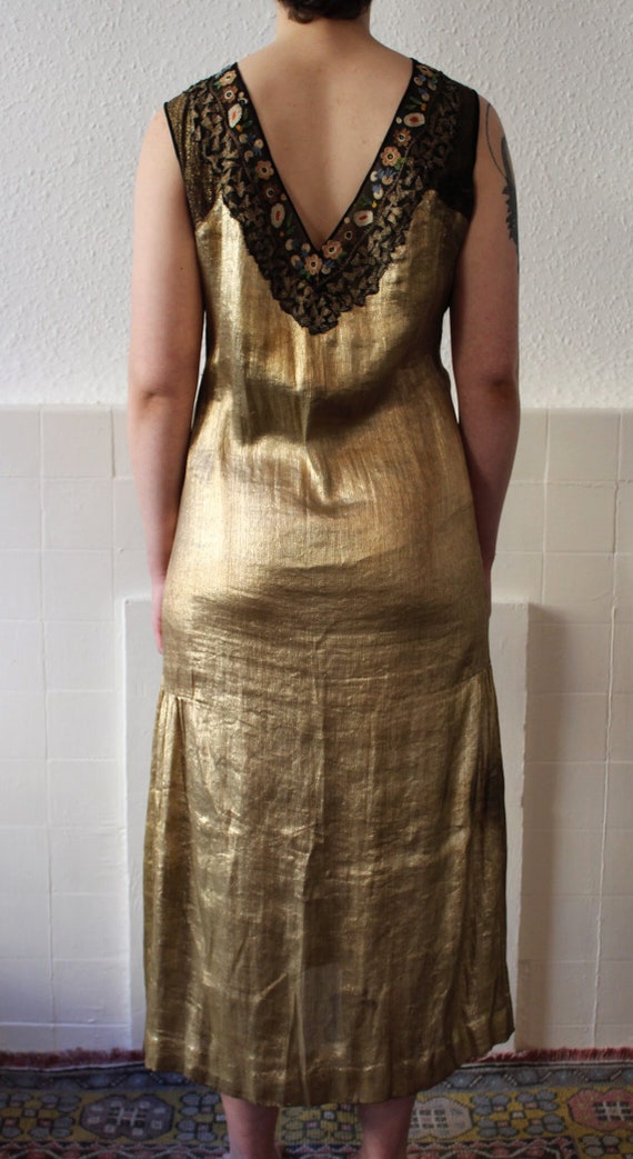 1920s gold lamé and embroidered chiffon evening d… - image 5