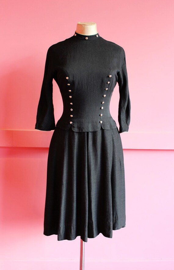 Late 1940s heart button dress || Early 1950s Blane