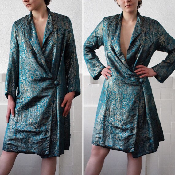 RARE 1920s blue lamé opera coat || 20s real metal