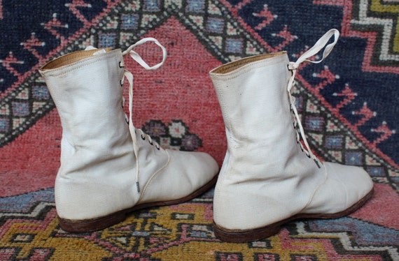 Edwardian bathing boots || 1900s white canvas lac… - image 7