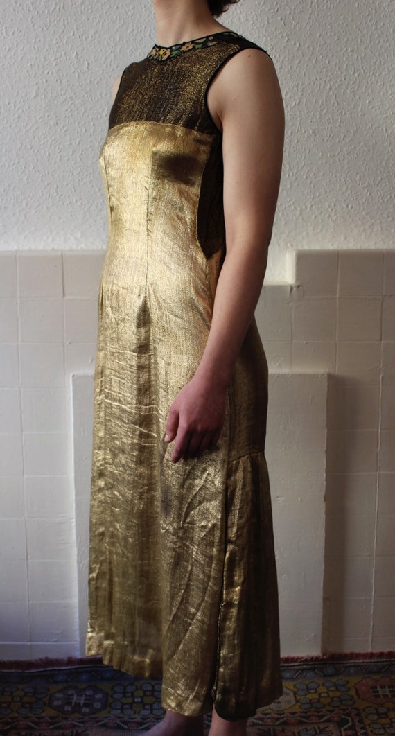 1920s gold lamé and embroidered chiffon evening d… - image 4