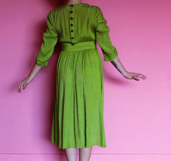 1930s lamé acid green and silver dress || 30s str… - image 8