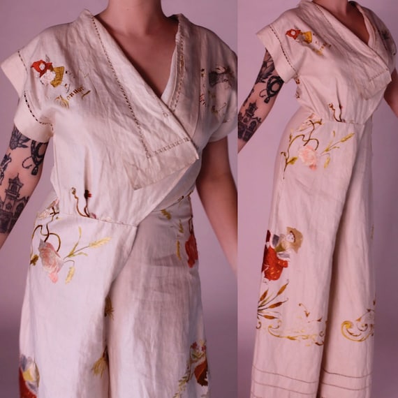 RARE 1930s beach pyjamas || 30s embroidered German