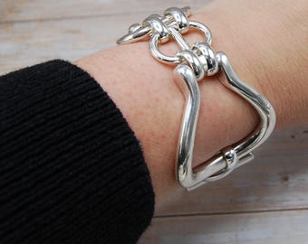 Chunky Silver Statement Bracelet, Oversized Toggle Clasp