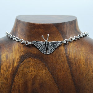 Antique Silver Large Butterfly Pendant Choker, Silver Rolo Chain Necklace, Gift For Her, Unique Gift Idea, Boho Statement Silver Necklace