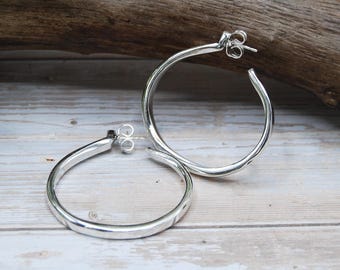 Silver Plated Hoop Earrings 4cm Lightweight Hoops, Everyday Earrings