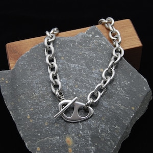 Stainless Steel Choker Necklace, Silver Toggle Clasp, Cable Chain Necklace, Statement Silver Necklace, Silver Choker, Gift For Her