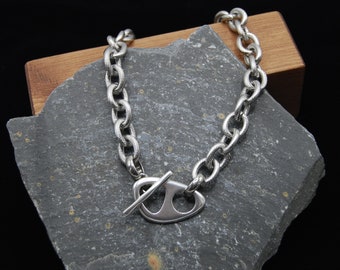 Stainless Steel Choker Necklace: Chunky Cable Chain, Silver Toggle Clasp