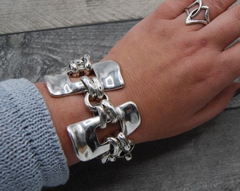 Bracelet tendance en argent, gros bracelet en argent, fermoir à bascule en argent, cadenas en argent, gros bracelet chaîne Rolo, bracelet en argent massif