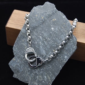 Edelstahl Handschellen Choker, Silber Rolo Kette Choker, Silber Handschellen Halskette, Geschenk für sie, Statement Silber Choker Halskette