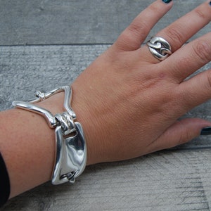 Statement Silver Bracelet, Silver Large Link Bracelet, Chunky Silver Bracelet, Silver Cuff Bracelet, Solid Silver Bracelet, Wrap Bracelet