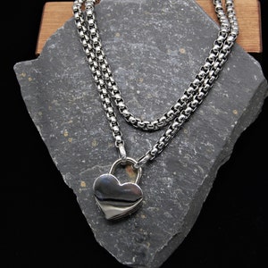 Stainless Steel Wrap Necklace, Heart Padlock, Silver Heart Pendant, Silver Statement Necklace, Heart Padlock Necklace, Layering Necklace