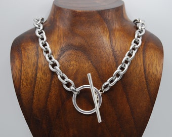 Stainless Steel Cable Chain, Toggle Clasp Necklace, Heavy Silver Chain, Twisted Cable Chain, Gift For Her, T Bar Necklace