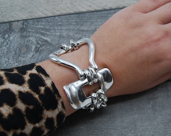 Bracelet tendance en argent, gros bracelet en argent, fermoir à bascule en argent, gros bracelet chaîne rolo en argent, bracelet en argent massif