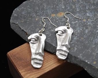 Boucles d'oreilles visage en argent antique, Boucles d'oreilles pendantes en argent, Boucles d'oreilles pendantes en argent, Boucles d'oreilles en argent tendance, Boucles d'oreilles en argent abstraites