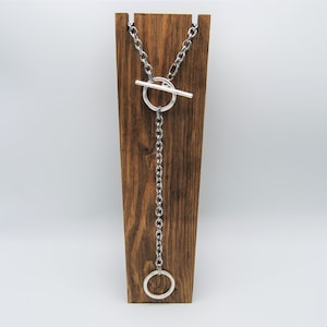 Stainless Steel Toggle Clasp Necklace, Large Silver Toggle Clasp, Statement Silver Necklace, Gift For Her, Lariat Necklace