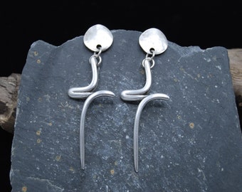 Boucles d'oreilles anciennes en argent, Boucles d'oreilles en argent tendance, Grandes boucles d'oreilles en argent, Boucles d'oreilles en argent abstraites, Cadeau pour elle, Grandes boucles d'oreilles en argent