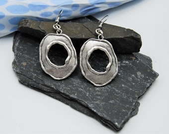Antique Silver Abstract Silver Earrings, Silver Statement Earrings, Silver Drop Earrings, Gift For Her, Silver Boho Earrings, Large Silver