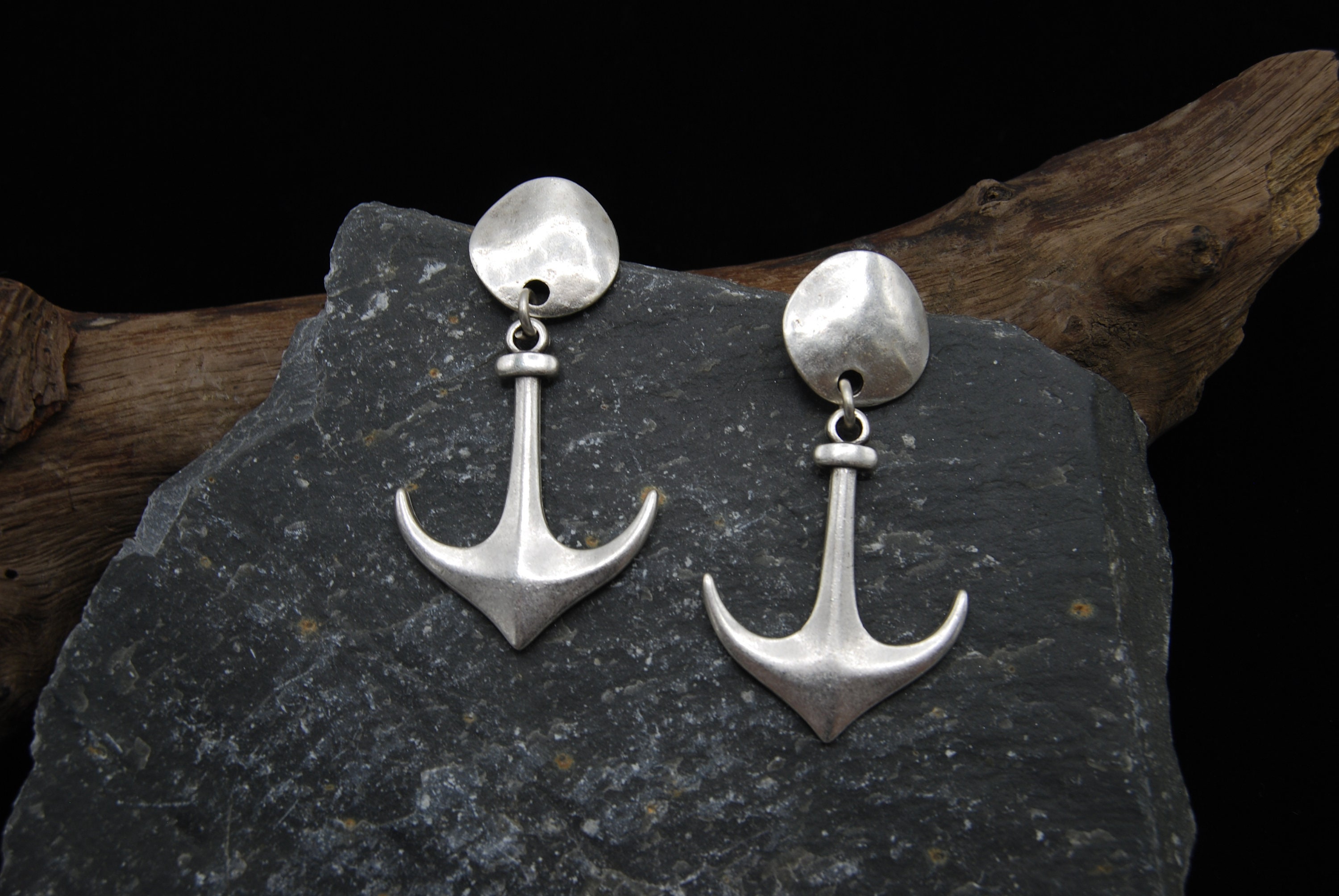 Antique Silver Anchor Earrings Large Anchor Earrings Etsy