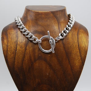 Statement Silver Toggle Clasp Necklace, Heavy Silver Chain, Large Link Necklace, Large Curb Link Chain, Chunky Chain