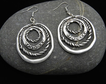 Antique Silver Drop Earrings: Textured Statement Jewelry